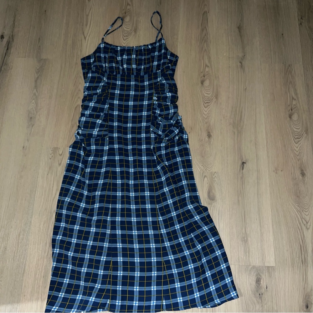 C/MEO Collective Blue Plaid Midi Dress Sleeveless Women’s Size 10 AU/UK 14